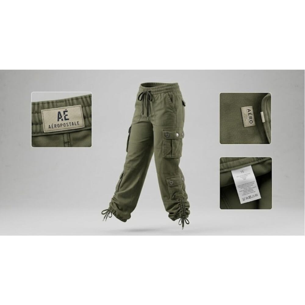 Y2K Aeropostale Sage Green Cargo Parachute Pants Womens XS Utility Gorpcore